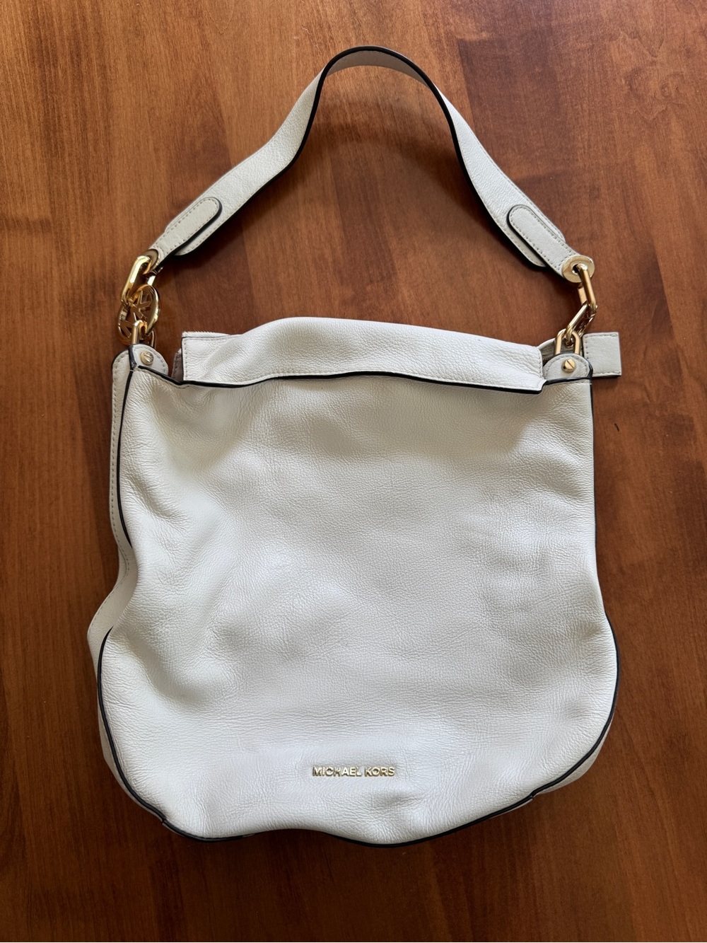 Michael Kors Fulton Large Hobo Shoulder Bag Optic White Leather Gold Hardware
